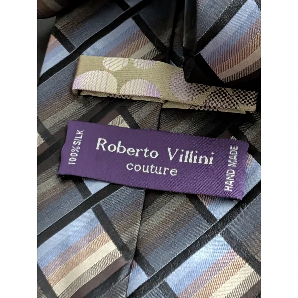 Roberto‎ Villini Couture Tie Plaid Multicolor Tonal 68
